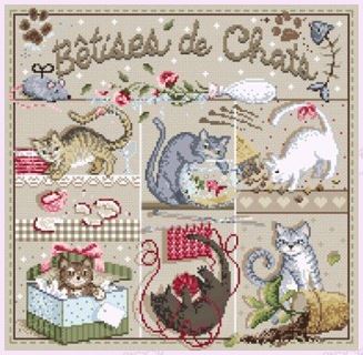 click here to view larger image of Betises de Chat KIT - Linen (counted cross stitch kit)