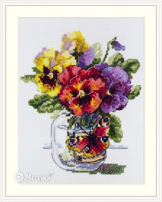 click here to view larger image of Pansies and Butterfly (counted cross stitch kit)