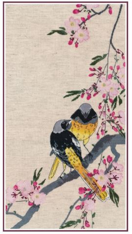 click here to view larger image of Redstarts on a Cherry Branch (counted cross stitch kit)