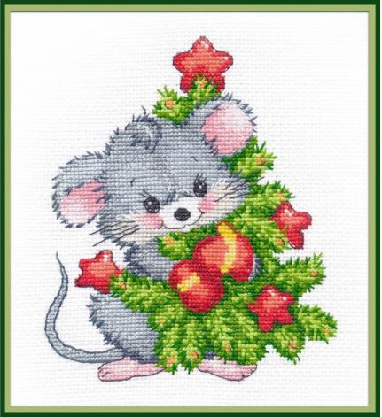 click here to view larger image of Mouse with Christmas Tree (counted cross stitch kit)