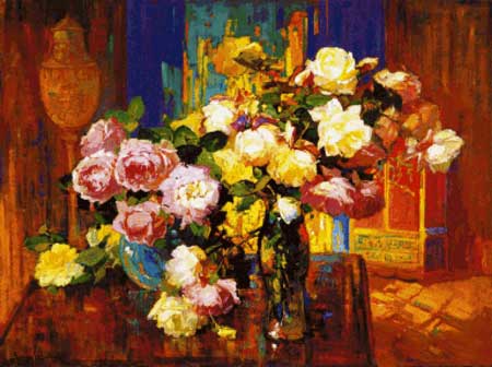 click here to view larger image of Roses in a Tall Glass Vase - Franz Bischoff (chart)