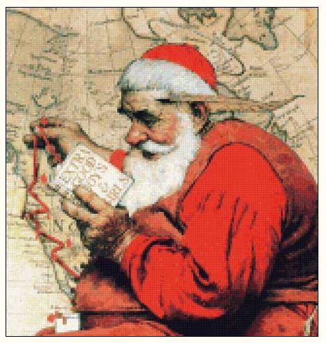 click here to view larger image of Santa at the Map (detail) - Norman Rockwell (chart)
