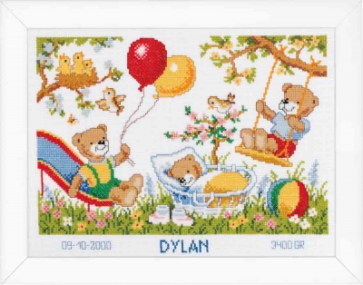 click here to view larger image of Bears in the Garden - Birth Announcement (counted cross stitch kit)