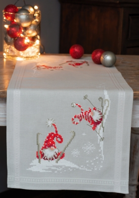 click here to view larger image of Christmas Gnome Skiing Table Runner (counted cross stitch kit)