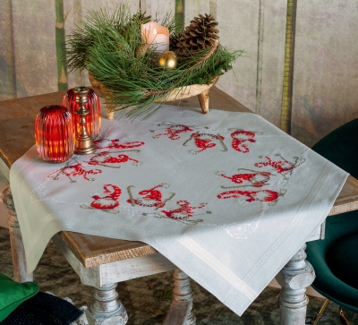 click here to view larger image of Christmas Gnome Skiing Tablecloth (counted cross stitch kit)