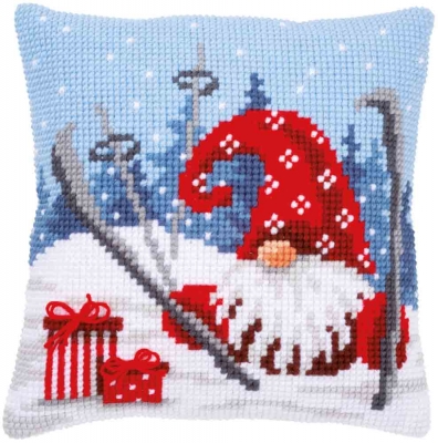 click here to view larger image of Christmas Gnome Skiing Cushion (needlepoint)