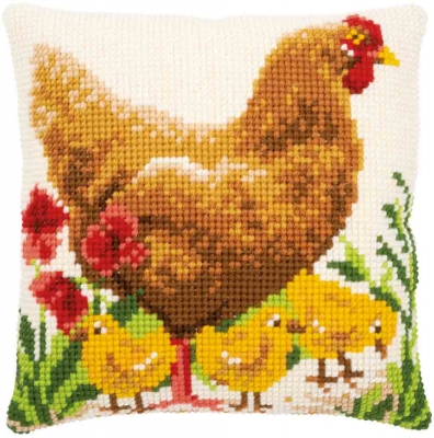 click here to view larger image of Chicken with Chicks Cushion (needlepoint)