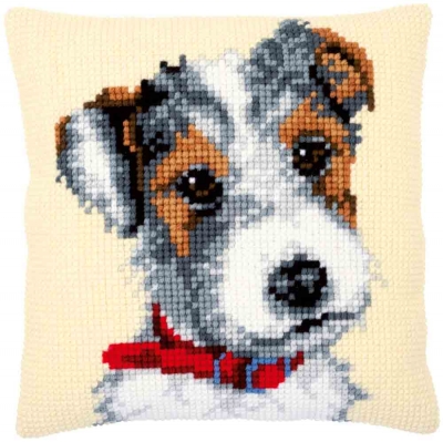click here to view larger image of Dog with Red Collar Cushion (needlepoint)