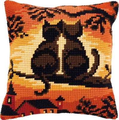 click here to view larger image of Cats on a Branch Cushion (needlepoint)