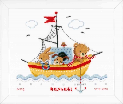 click here to view larger image of Boat Sailing - Birth Announcement (counted cross stitch kit)
