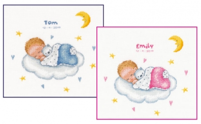 click here to view larger image of Sleeping Baby on Cloud - Birth Announcement (counted cross stitch kit)