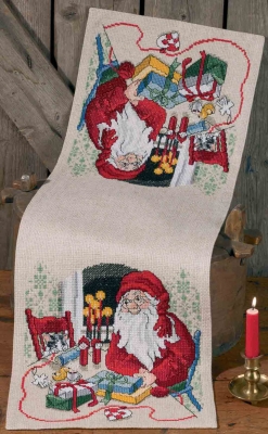 click here to view larger image of Santa Claus and Cat Table Runner (counted cross stitch kit)