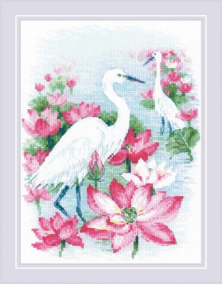 click here to view larger image of Lotus Field - Herons (counted cross stitch kit)