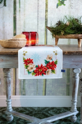 click here to view larger image of Christmas Flowers Table Runner (printed linen)
