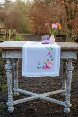 click here to view larger image of Flowers & Butterflies Table Runner (printed linen)