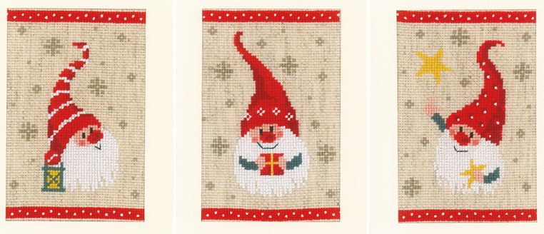 click here to view larger image of Christmas Gnomes Greeting Cards (set of 3) (counted cross stitch kit)
