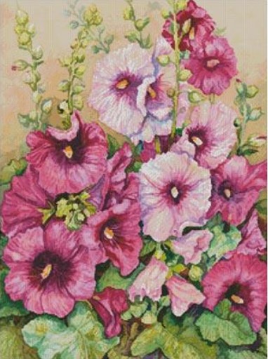 click here to view larger image of Hollyhocks in Evening Glow (Joanne Porter) (chart)