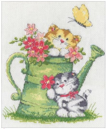 click here to view larger image of Watering Can Cats (counted cross stitch kit)