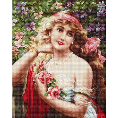 click here to view larger image of Young Lady with Roses (counted cross stitch kit)