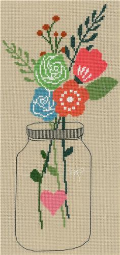 click here to view larger image of Mason Jar Flowers - Kristianna Bond (counted cross stitch kit)