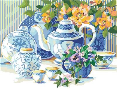 click here to view larger image of Blue and White Tea Set (chart)
