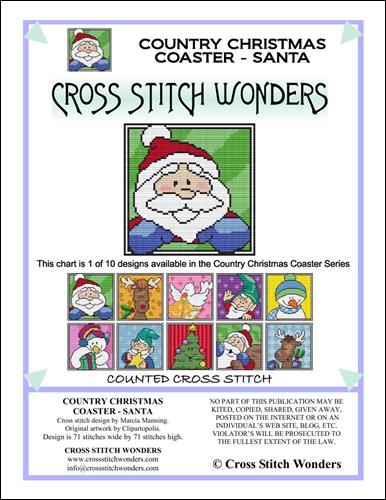 click here to view larger image of Country Christmas Coaster - Santa (chart)