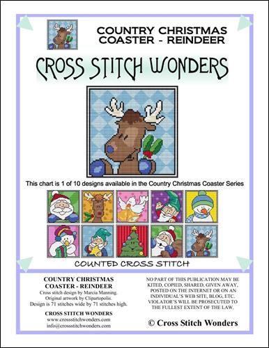 click here to view larger image of Country Christmas Coaster - Reindeer (chart)