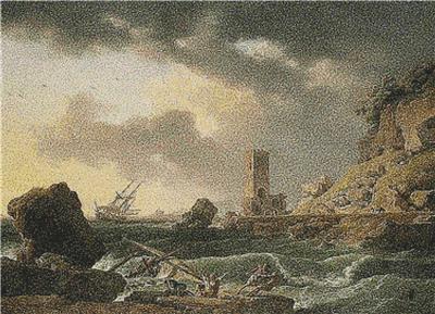 click here to view larger image of Rocky Coastal Scene with a Shipwreck (chart)