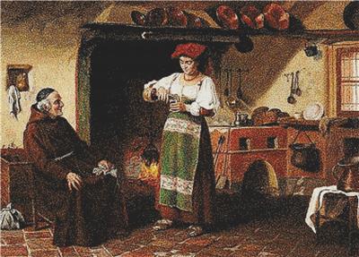 click here to view larger image of Kitchen Interior with an Italian Lady Serving Wine to a Monk (chart)