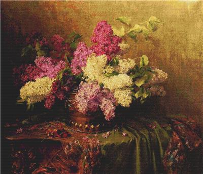 click here to view larger image of Still Life With Lilacs and Violets on a Draped Guilt Rococo Table (chart)
