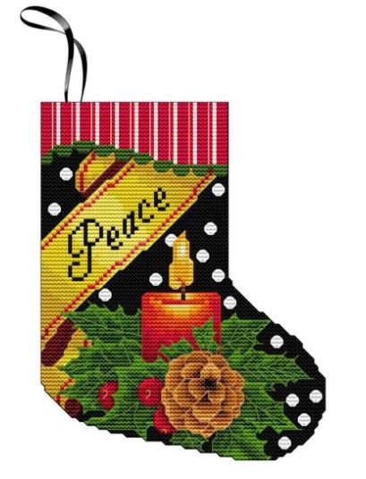 click here to view larger image of Mini Stocking Ornament - Peace (counted cross stitch kit)