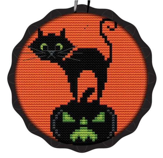 click here to view larger image of Spooky Ornament - Cat w/Pumpkin (counted cross stitch kit)
