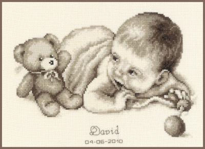 click here to view larger image of Baby and Teddy Moment (counted cross stitch kit)