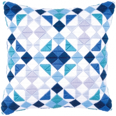 click here to view larger image of Triangle Blue/Grey Cushion (Long Stitch)