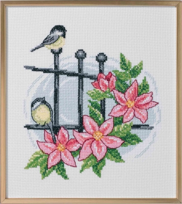 click here to view larger image of Birds on Fence w/Flowers (counted cross stitch kit)