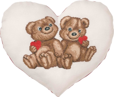 click here to view larger image of Teddy Bears Heart Cushion (counted cross stitch kit)