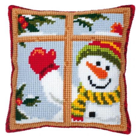 click here to view larger image of Happy Snowman Cushion (needlepoint)