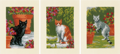 click here to view larger image of Cats with Flowers - Greeting Cards (Set of 3) (counted cross stitch kit)
