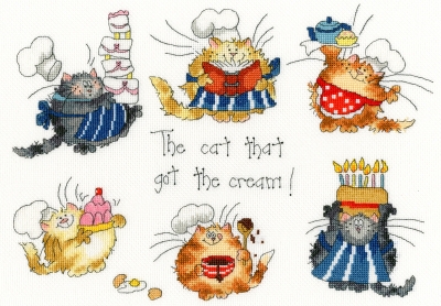 click here to view larger image of The Cat that Got the Cream - Margaret Sherry (counted cross stitch kit)