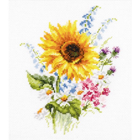 click here to view larger image of Bouquet w/Sunflower (counted cross stitch kit)