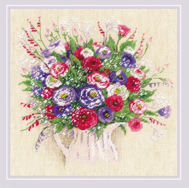 click here to view larger image of Bouquet w/Eustoma & Gypsophila (counted cross stitch kit)