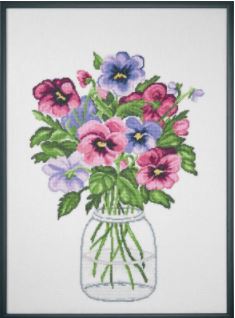 click here to view larger image of Pansies in Vase (Linen) (counted cross stitch kit)