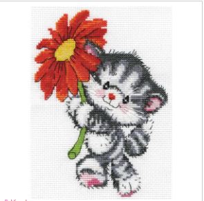 click here to view larger image of Red Daisy Cat (counted cross stitch kit)