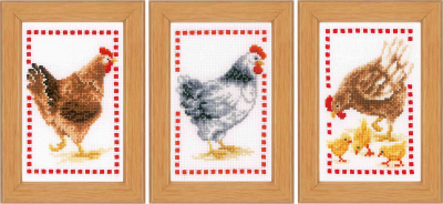 click here to view larger image of Chickens (set of 3) (counted cross stitch kit)