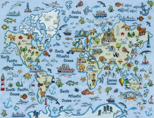 click here to view larger image of World Map (counted cross stitch kit)