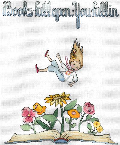 click here to view larger image of Books You Fall In - Mary Engelbreit (counted cross stitch kit)