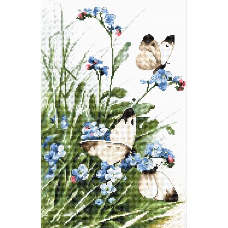 click here to view larger image of Butterflies and Bluebird Flowers (counted cross stitch kit)