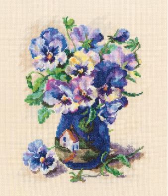 click here to view larger image of Pansies in Torquay (counted cross stitch kit)