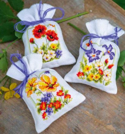 click here to view larger image of Summer Flowers Bags (set of 3) (counted cross stitch kit)
