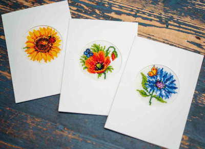 click here to view larger image of Summer Flowers Card (set of 3) (counted cross stitch kit)